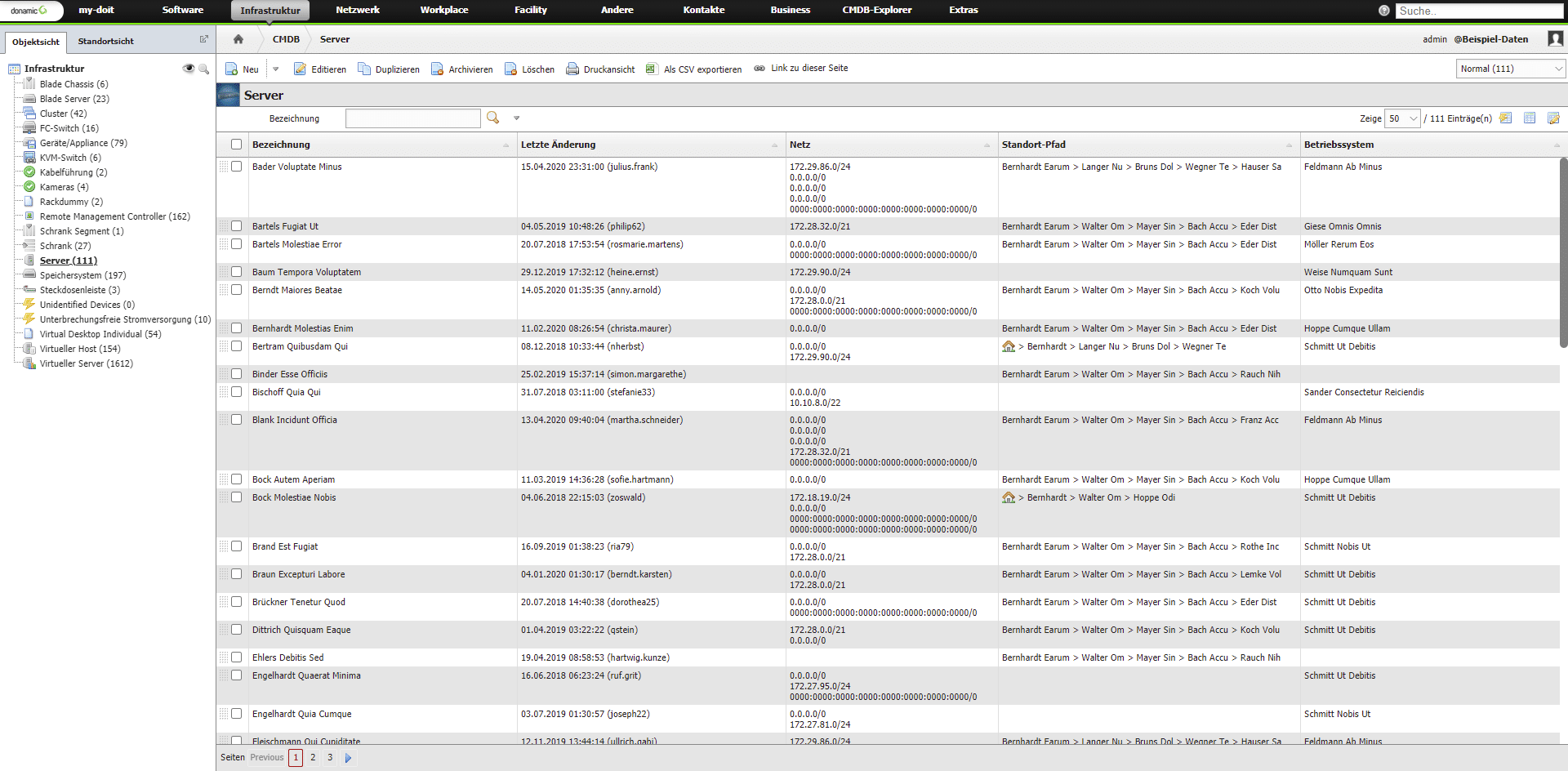 i-doit Anonymisierung Add-on — Anonymisierte Serverliste mit realistischen Fake-Daten