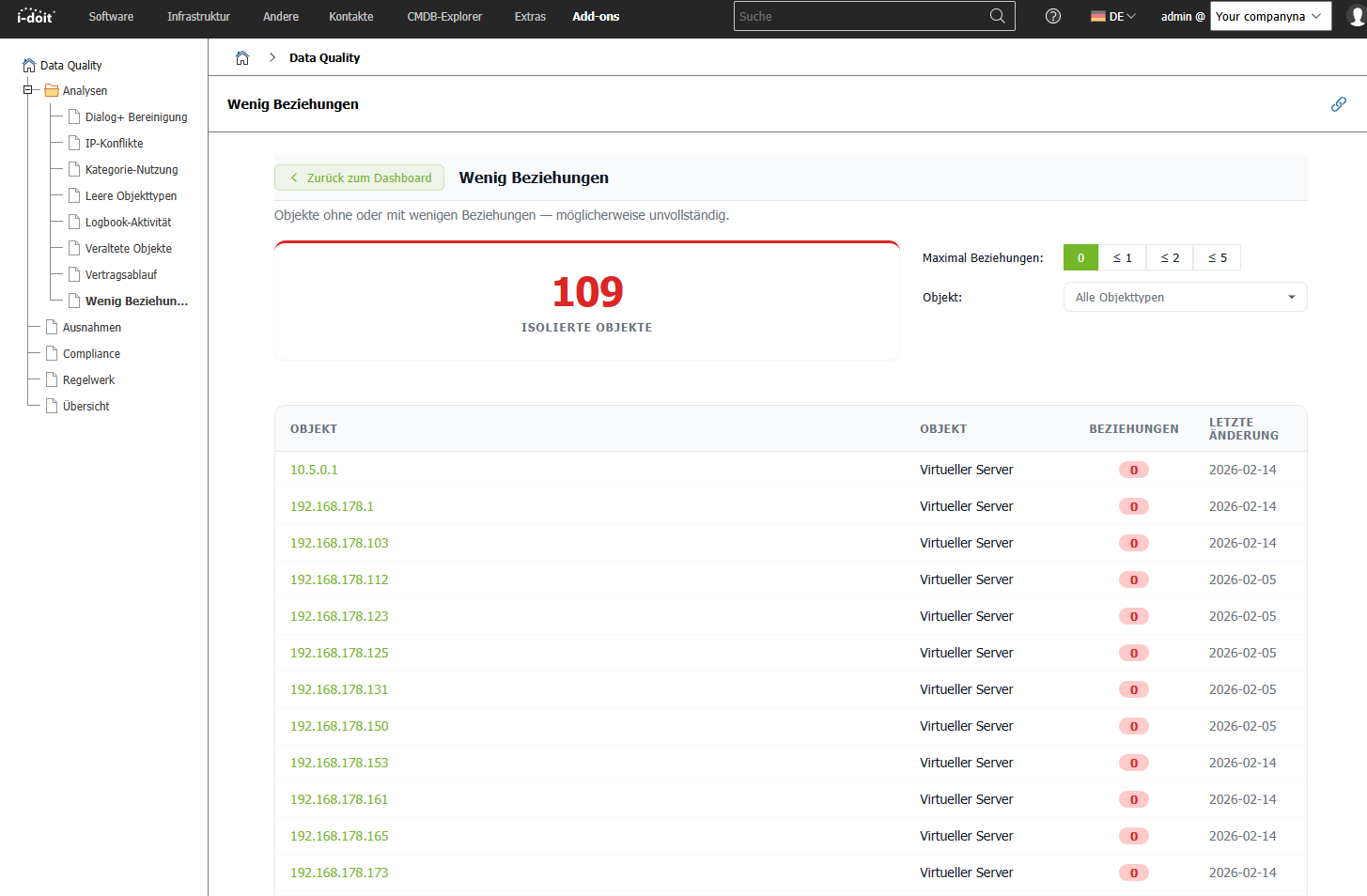 i-doit Data Quality Add-on — Isolierte Objekte ohne Beziehungen erkennen