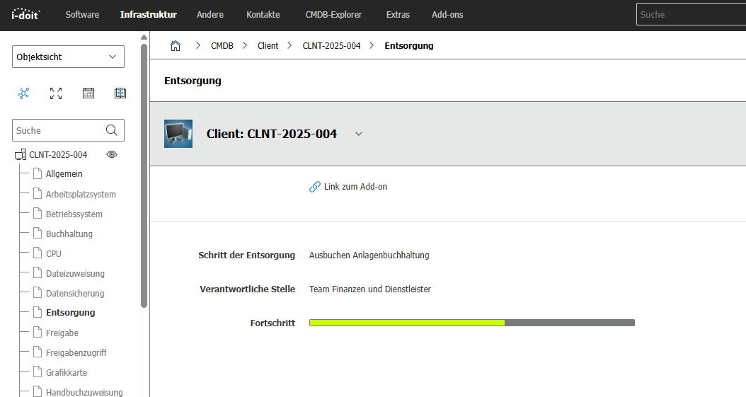 i-doit Entsorgung Add-on — Aktueller Status in der Objektkategorie