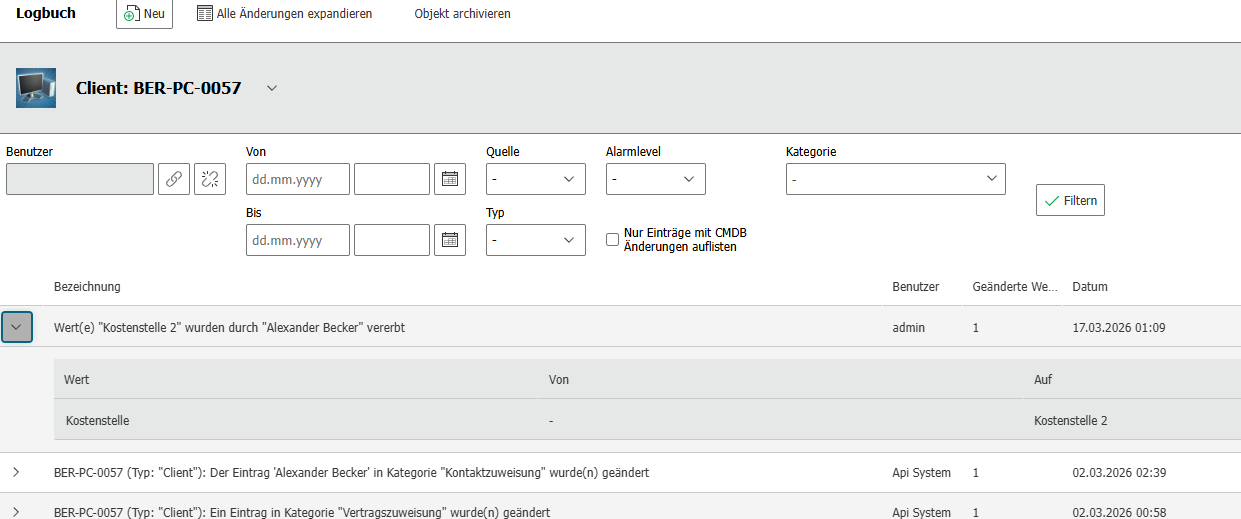 i-doit Vererbung Add-on — Vererbung im Objekt-Logbuch