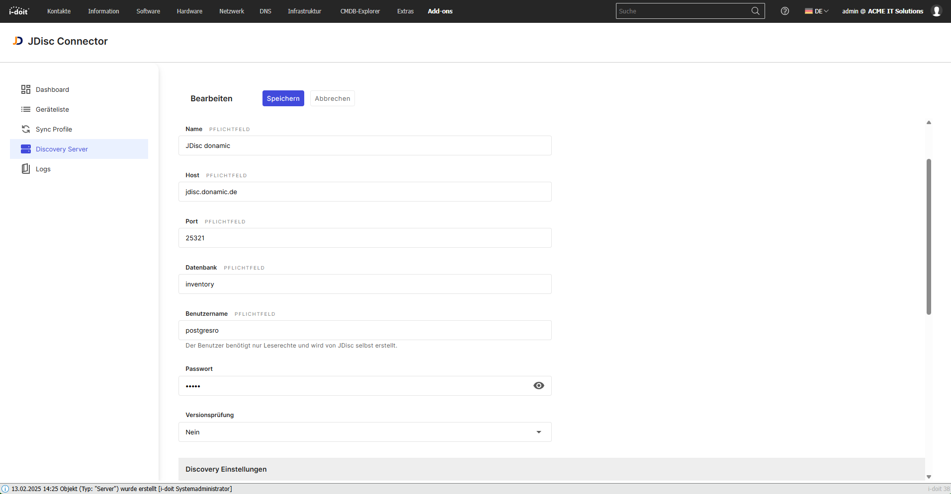 JDisc Discovery und i-doit Synchronisation